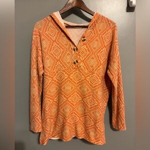 r2 Orange Geometric Pattern, Hooded Western Inspired Top